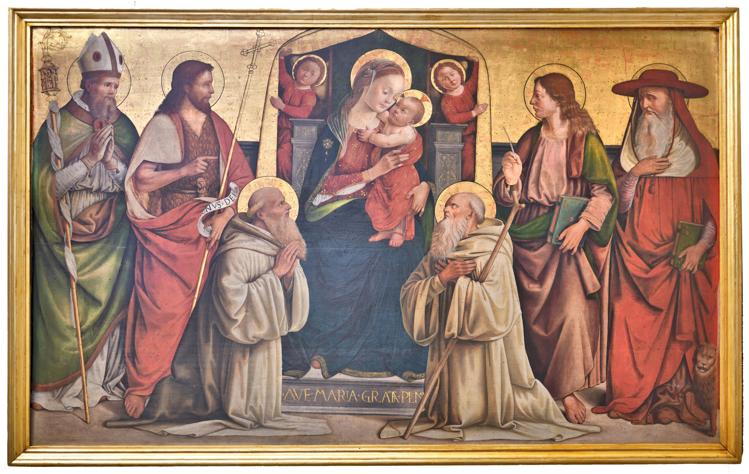 Madonna col Bambino in trono e i santi Maglorio (?), Giovanni Battista
